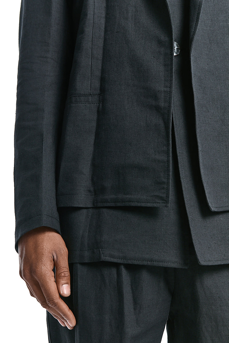 BLACK LINEN COTTON MUSLIN JACKET