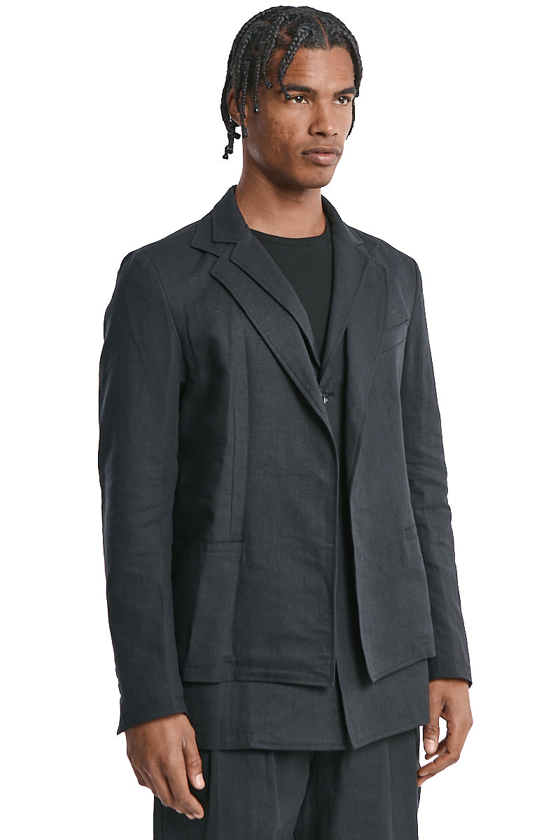 BLACK LINEN COTTON MUSLIN JACKET