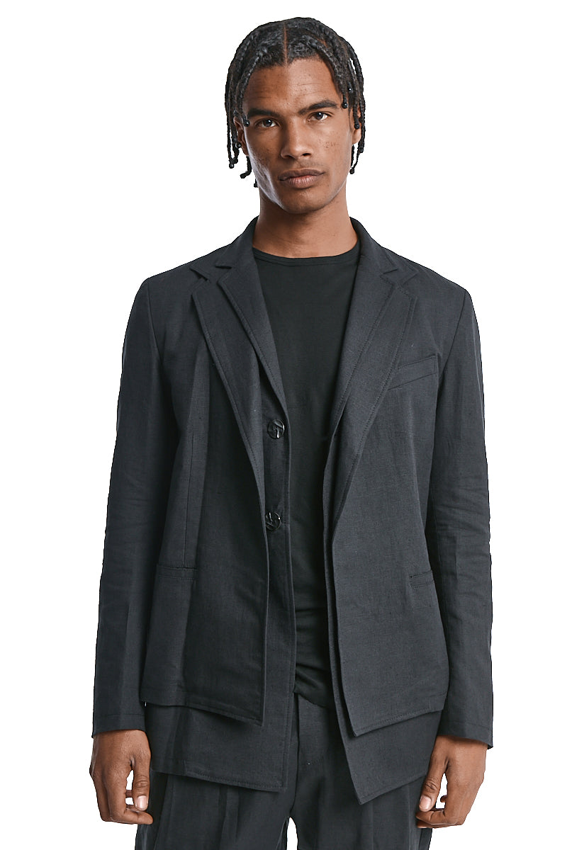 BLACK LINEN COTTON MUSLIN JACKET