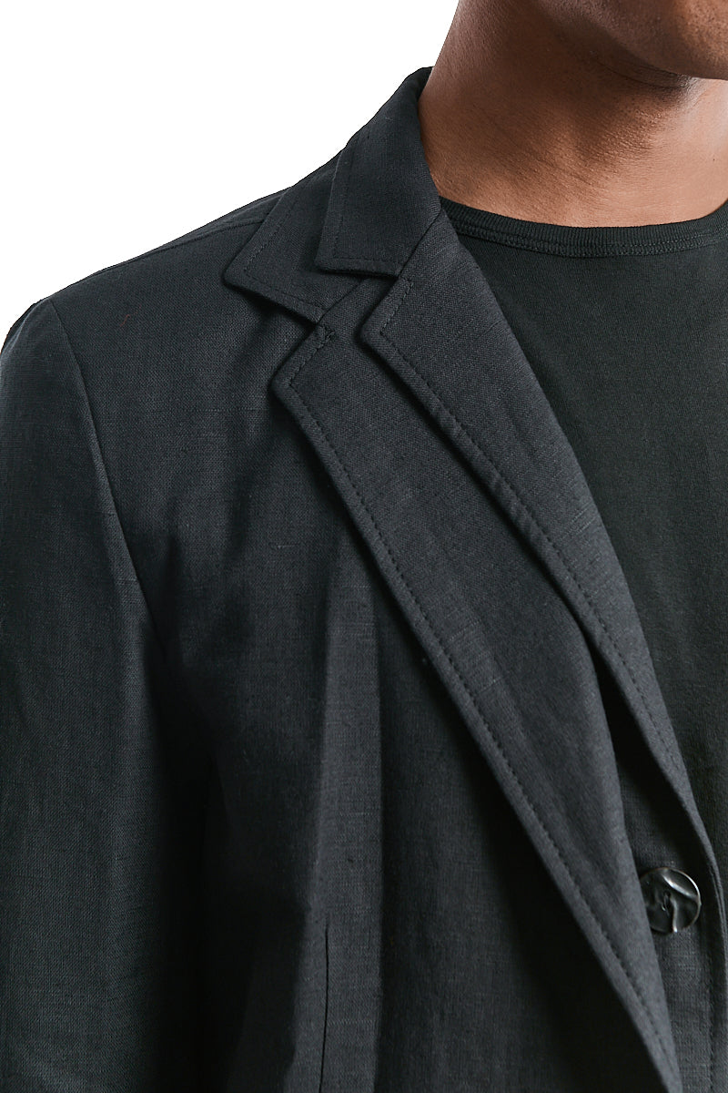 BLACK LINEN COTTON MUSLIN JACKET