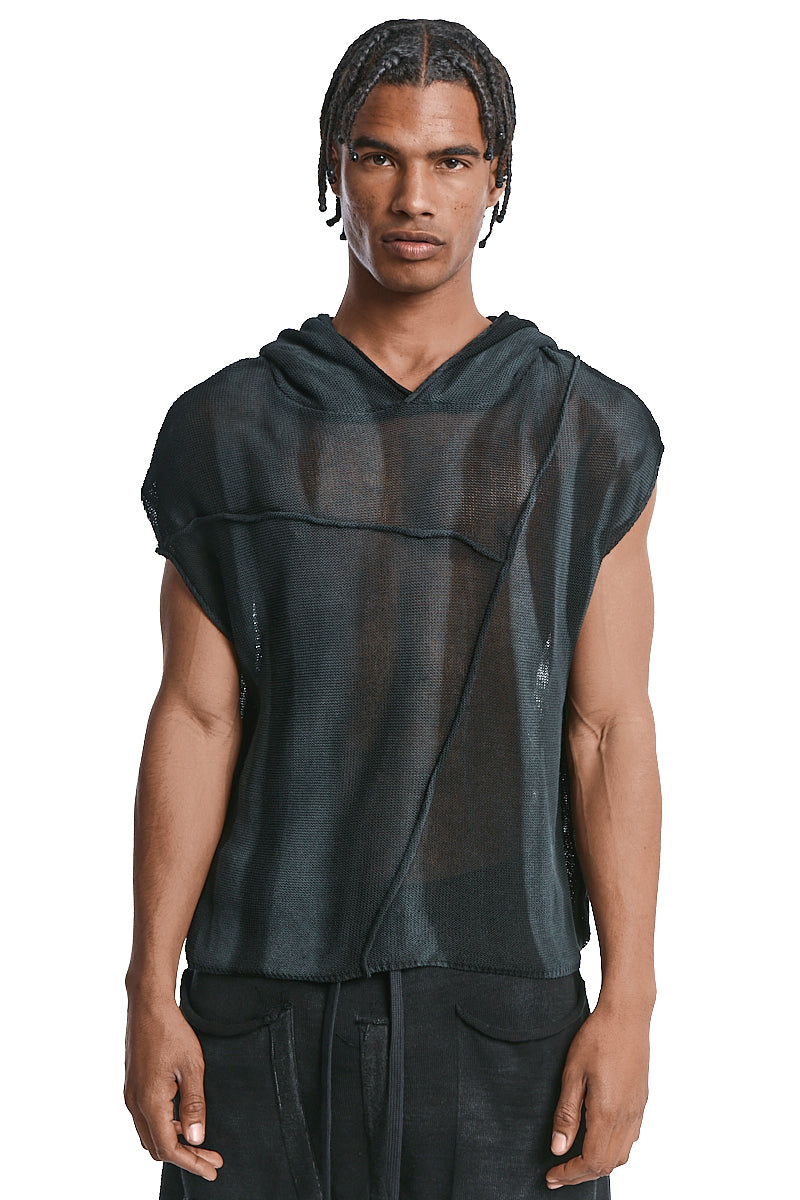 BLACK OVERSIZE SPRAYED SLEEVELESS TOP