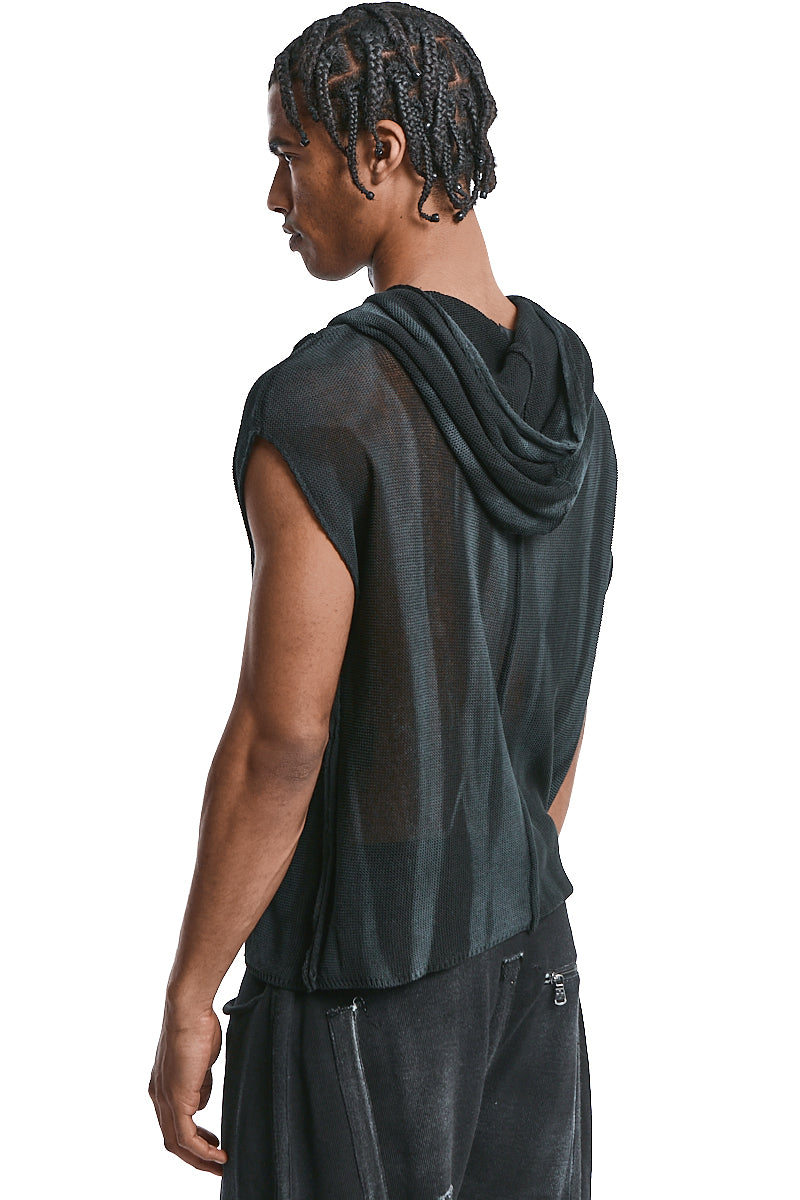BLACK OVERSIZE SPRAYED SLEEVELESS TOP