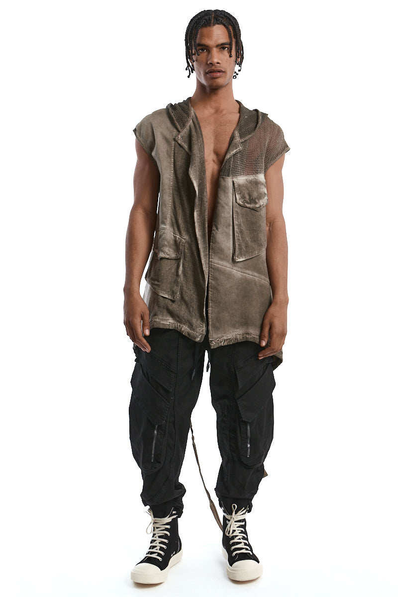 FANGO OVERSIZED COLD-DYED LINEN BLEND GILET