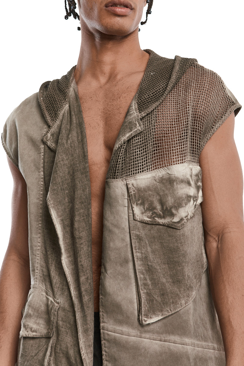 FANGO OVERSIZED COLD-DYED LINEN BLEND GILET