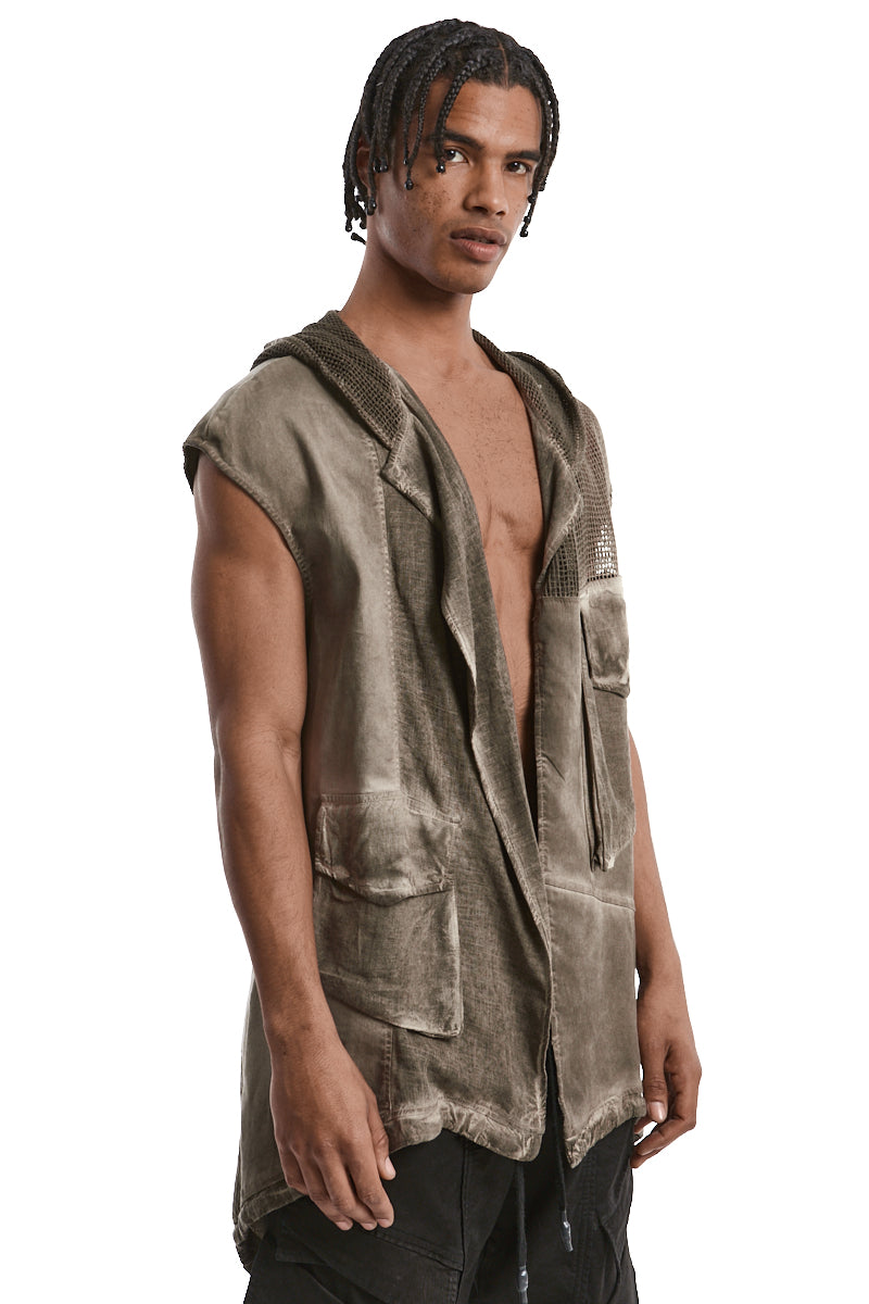 FANGO OVERSIZED COLD-DYED LINEN BLEND GILET