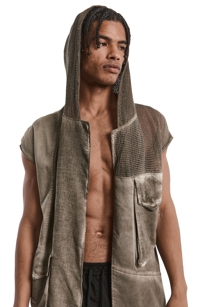 FANGO OVERSIZED COLD-DYED LINEN BLEND GILET