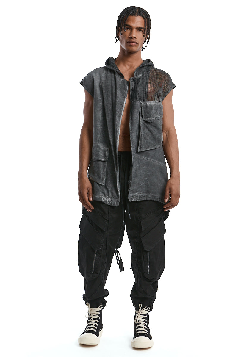 GREY OVERSIZED COLD-DYED LINEN BLEND GILET