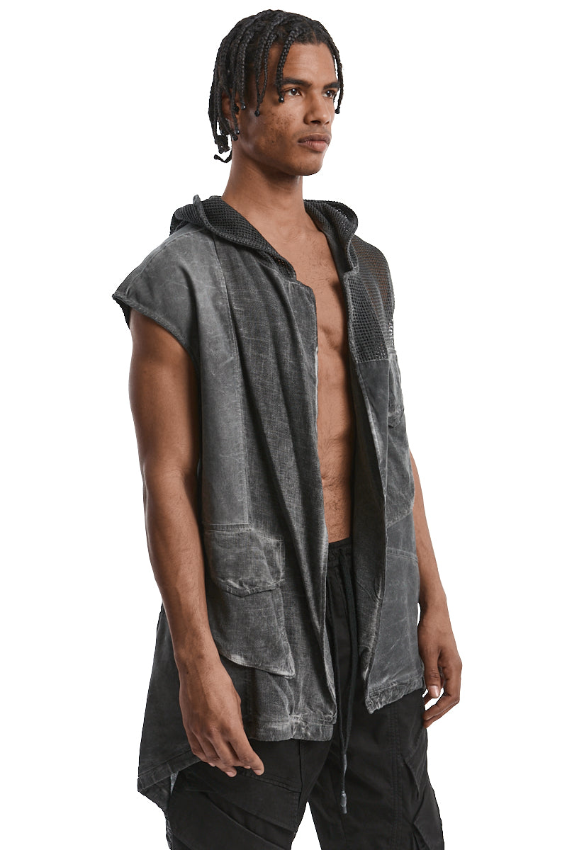 GREY OVERSIZED COLD-DYED LINEN BLEND GILET