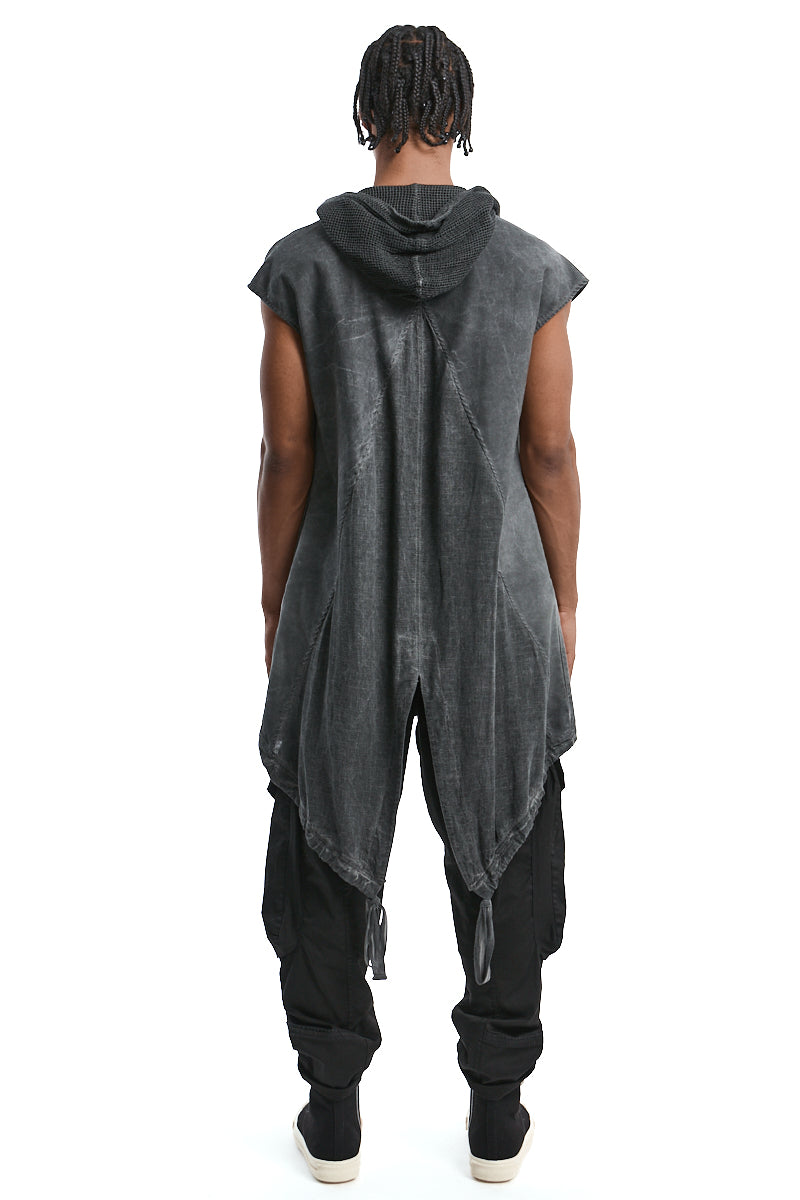 GREY OVERSIZED COLD-DYED LINEN BLEND GILET