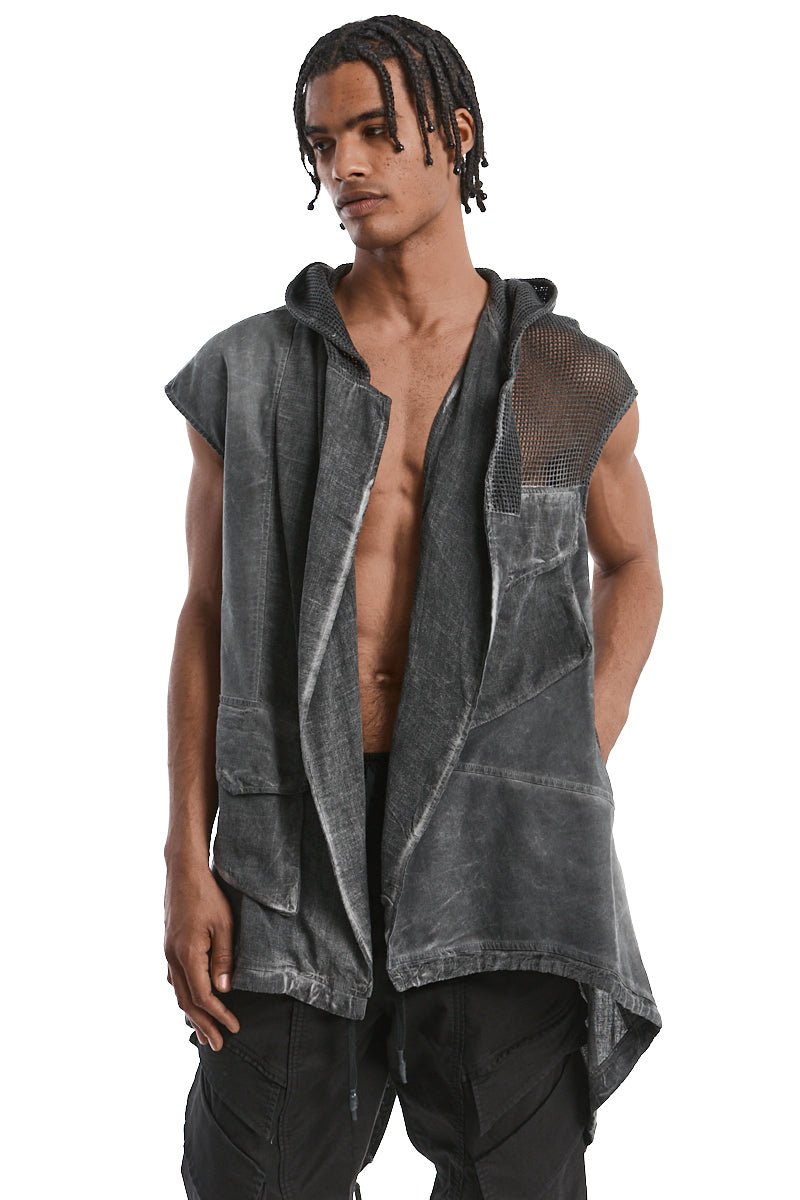 GREY OVERSIZED COLD-DYED LINEN BLEND GILET