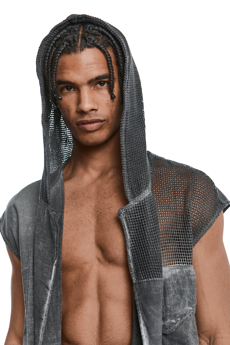 GREY OVERSIZED COLD-DYED LINEN BLEND GILET