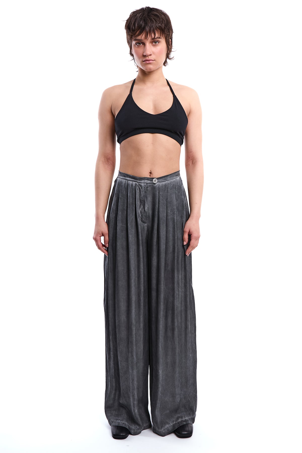 COLD-DYED VISCOSE SATIN PALAZZO TROUSER