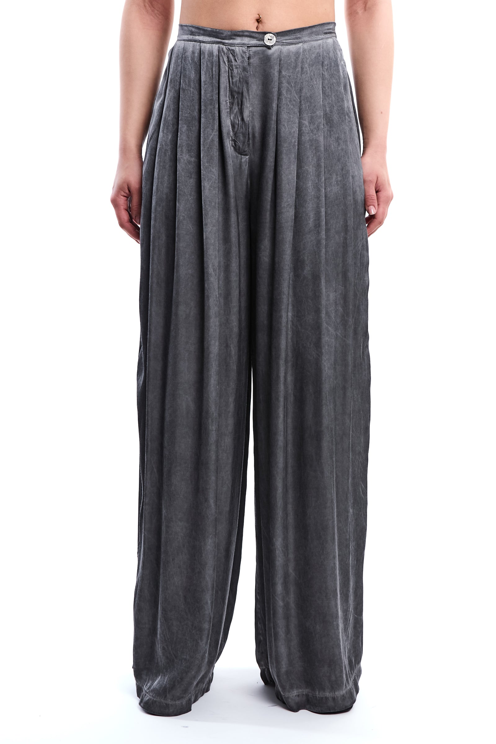 COLD-DYED VISCOSE SATIN PALAZZO TROUSER