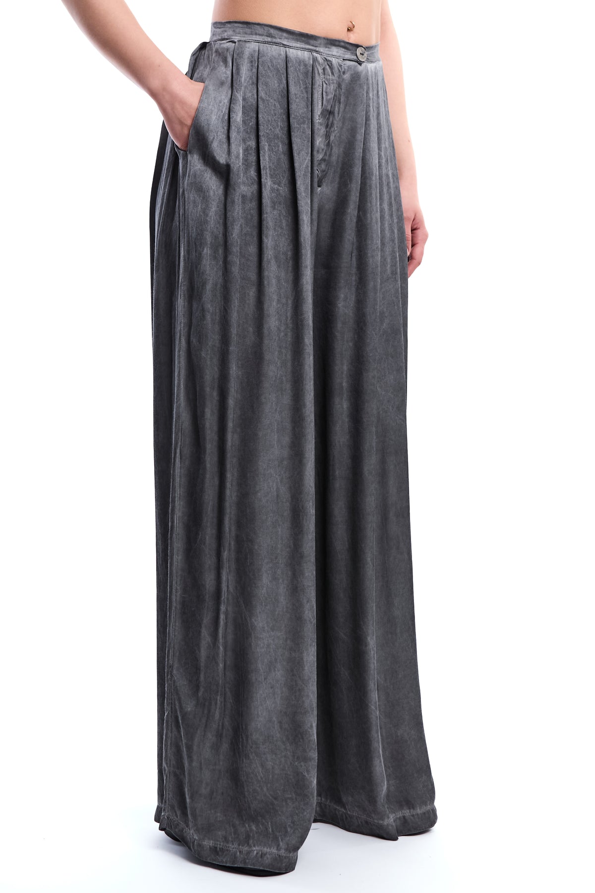 COLD-DYED VISCOSE SATIN PALAZZO TROUSER