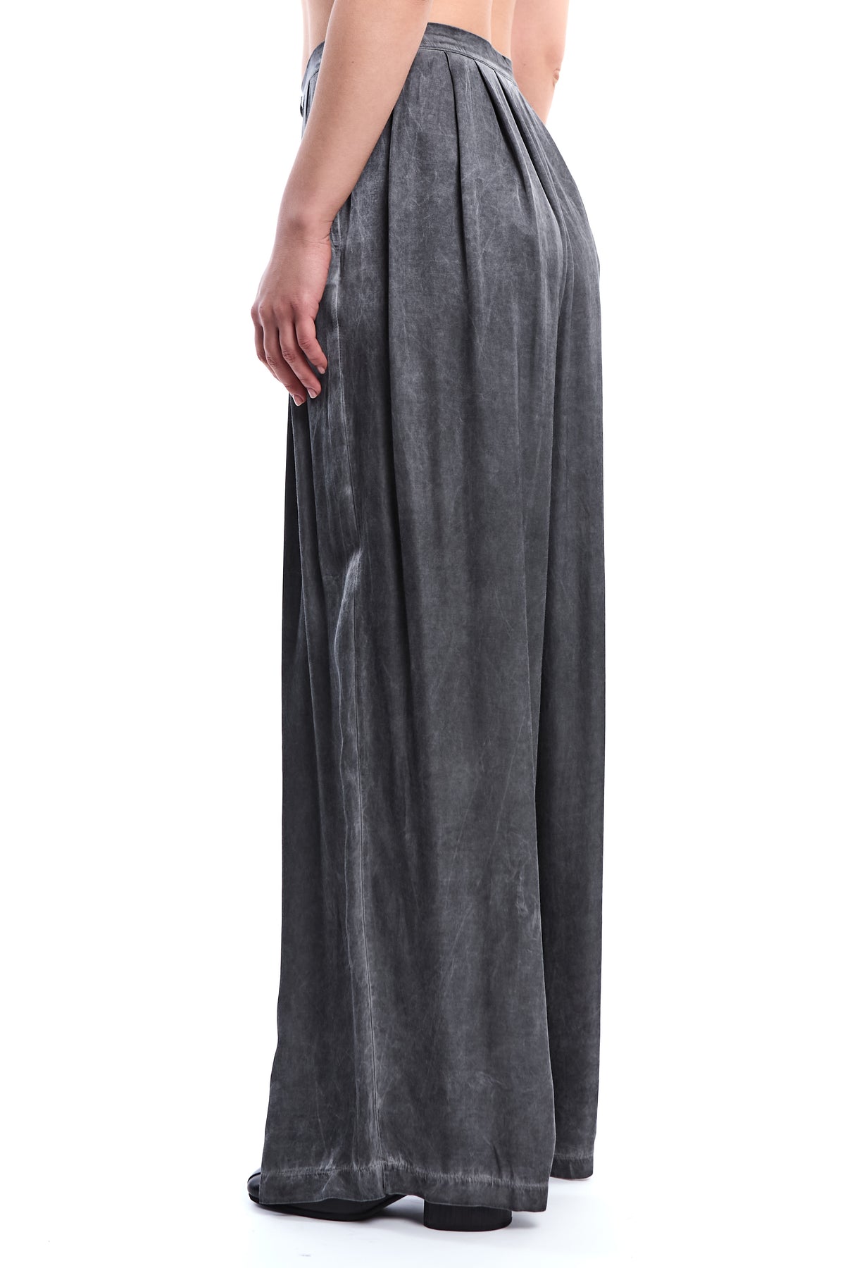 COLD-DYED VISCOSE SATIN PALAZZO TROUSER