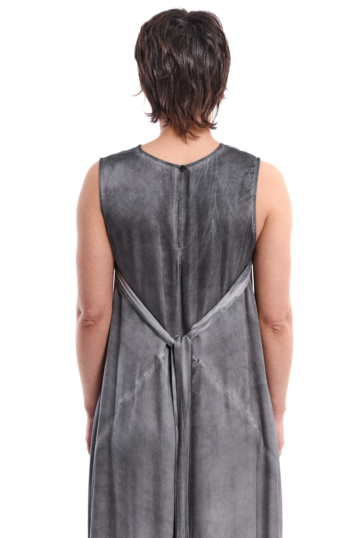 BLACK COLD-DYED ASYMMETRIC VISCOSE SATIN DRESS