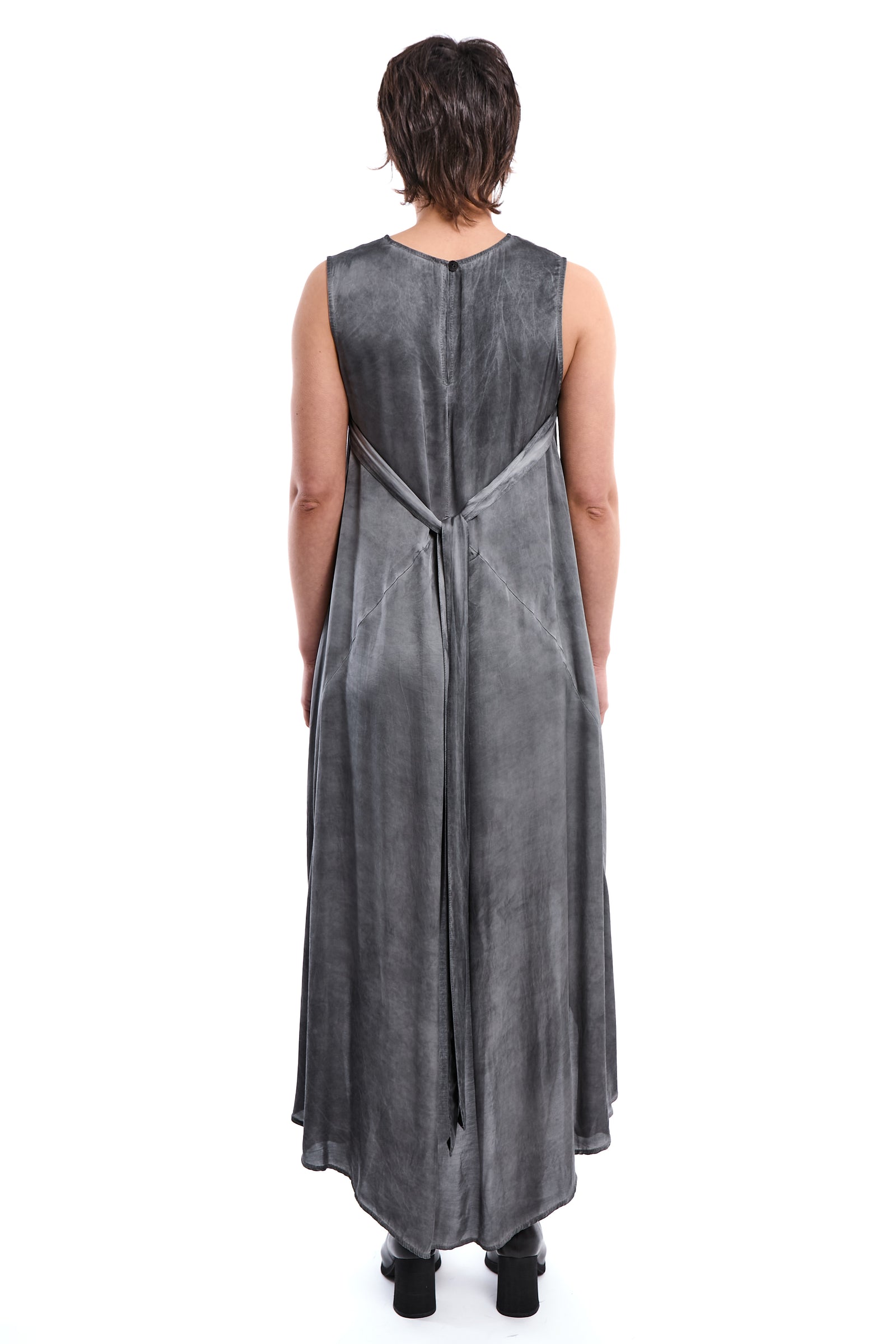 BLACK COLD-DYED ASYMMETRIC VISCOSE SATIN DRESS