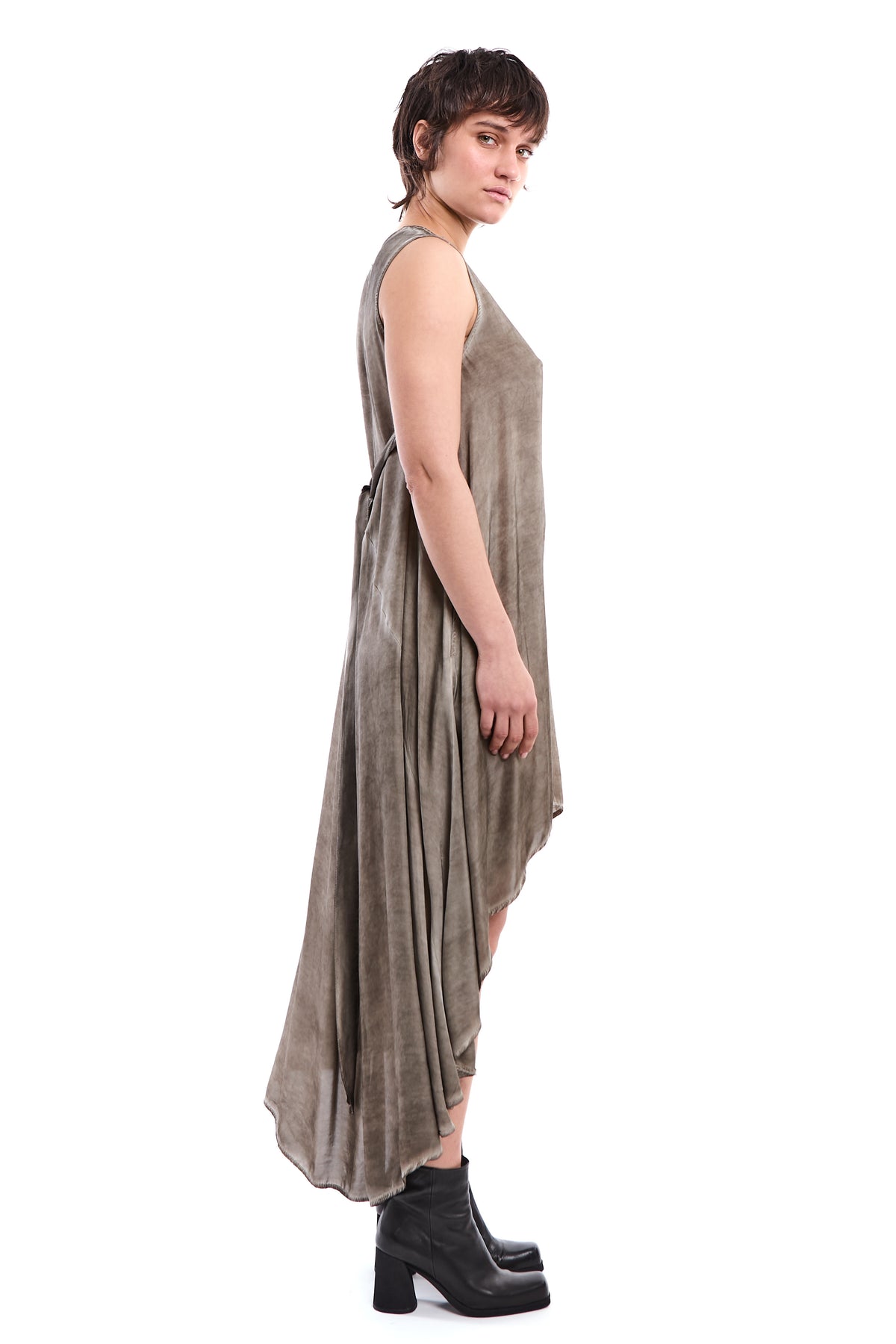 FANGO COLD-DYED ASYMMETRIC VISCOSE SATIN DRESS