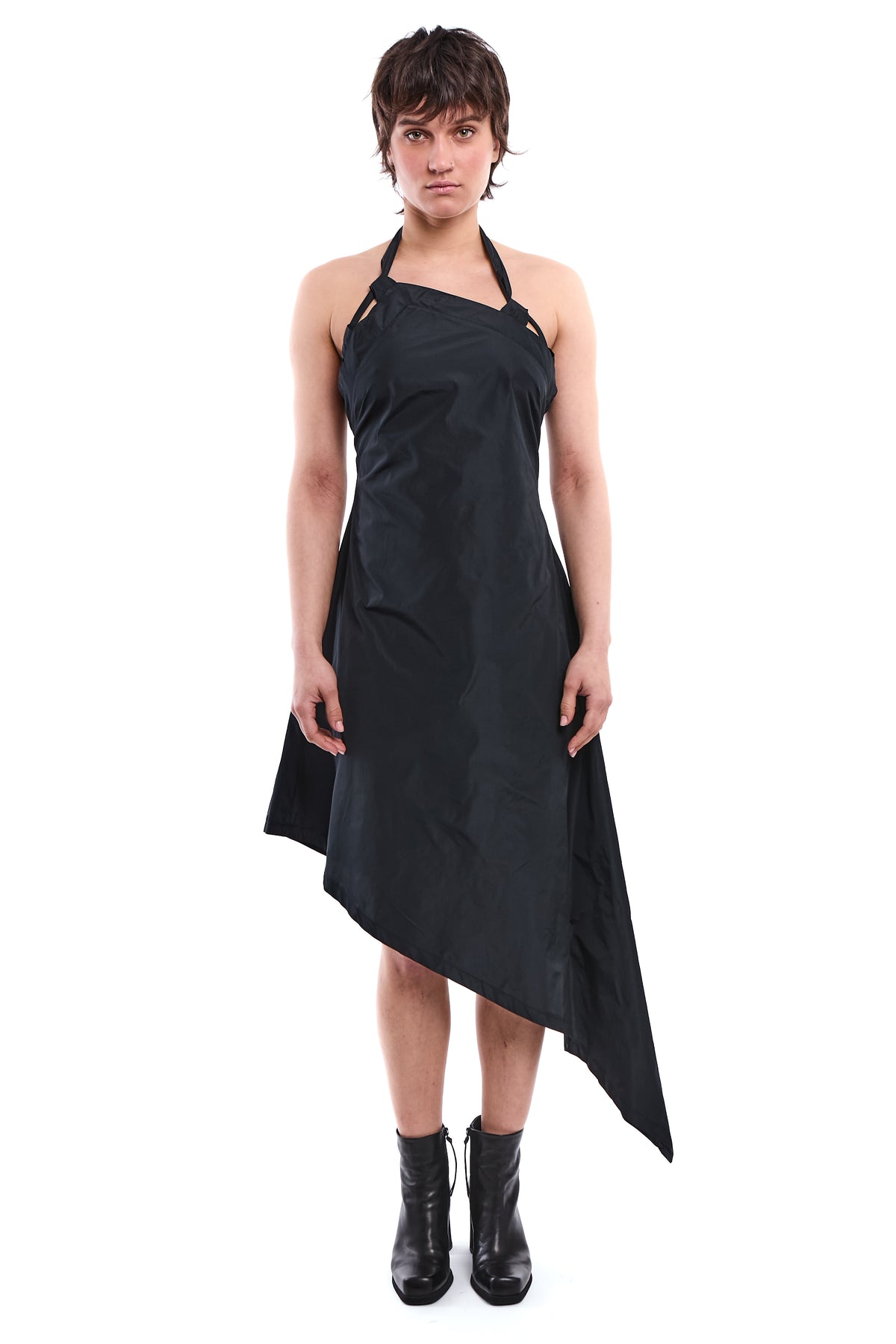 BLACK ASYMMETRIC TAFFETA DRESS