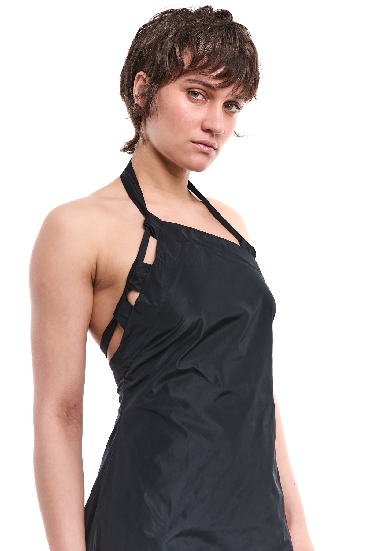 BLACK ASYMMETRIC TAFFETA DRESS