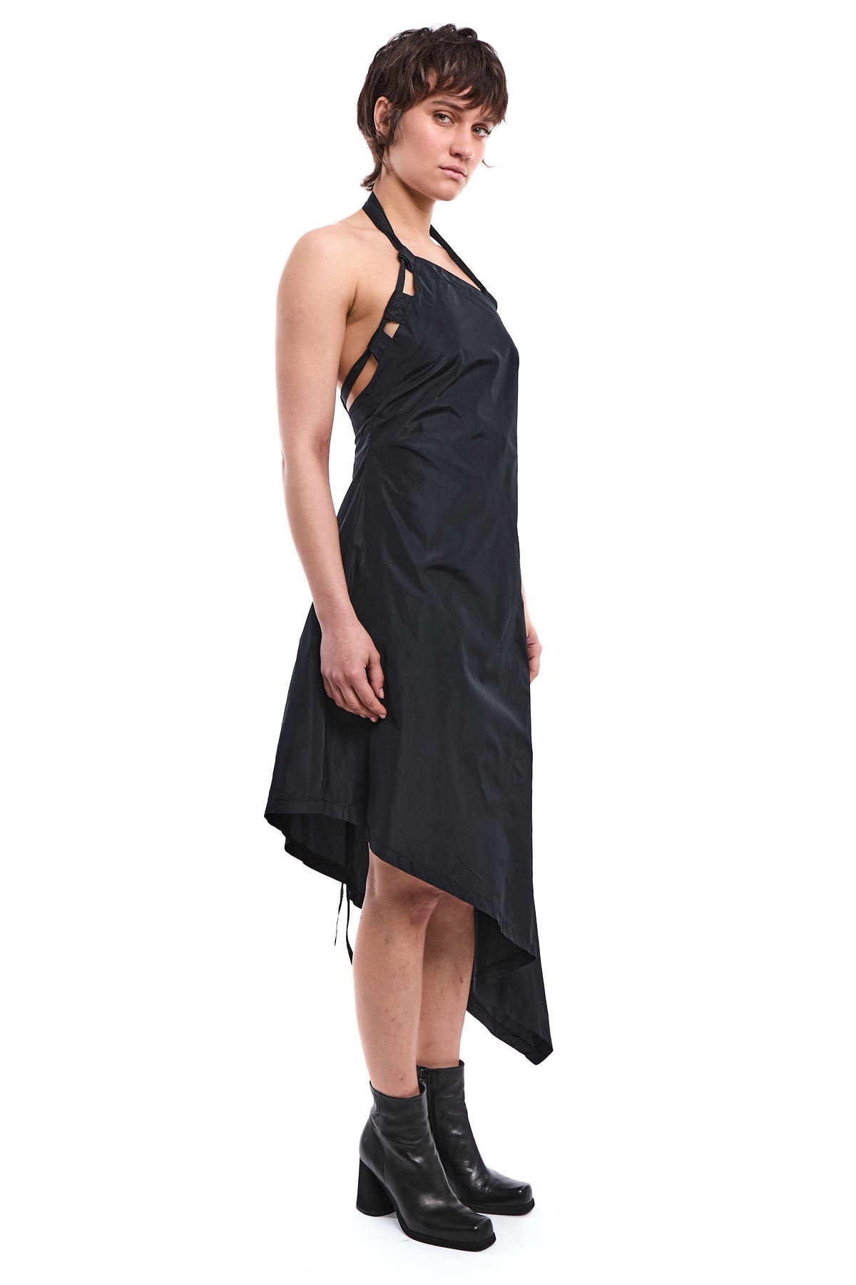 BLACK ASYMMETRIC TAFFETA DRESS