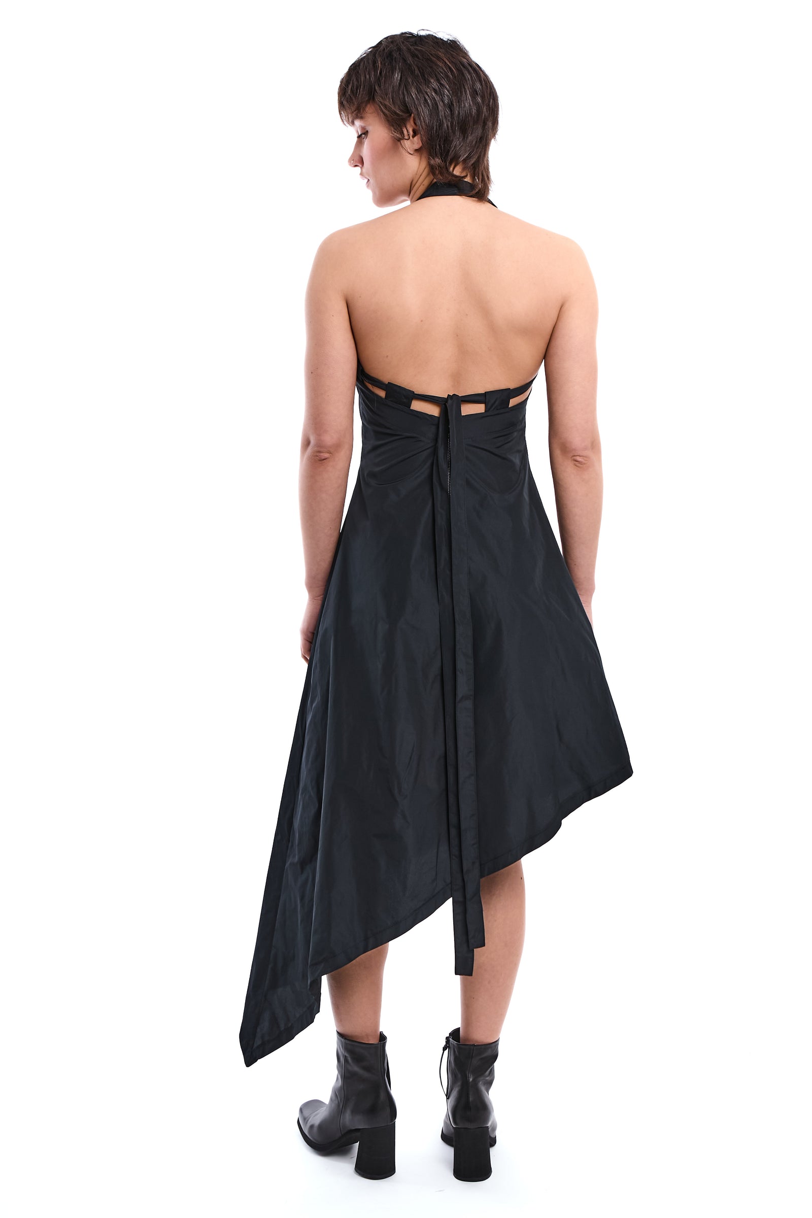 BLACK ASYMMETRIC TAFFETA DRESS