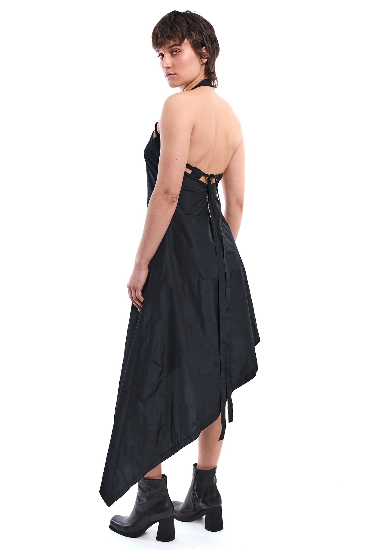 BLACK ASYMMETRIC TAFFETA DRESS