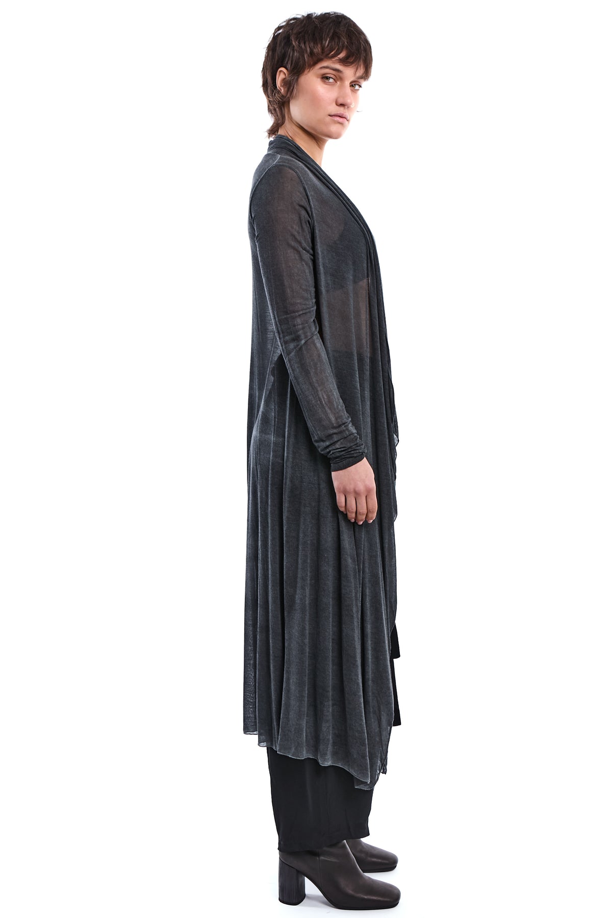 COLD-DYED GREY ASYMMETRIC MODAL-SILK CARDIGAN