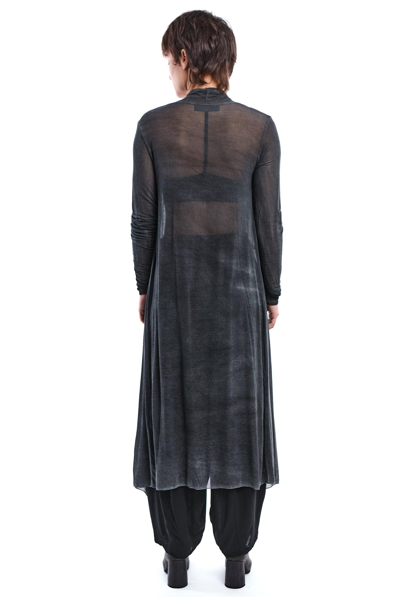 COLD-DYED GREY ASYMMETRIC MODAL-SILK CARDIGAN