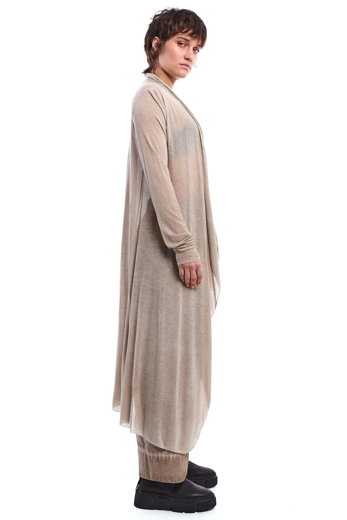 COLD-DYED MUD ASYMMETRIC MODAL-SILK CARDIGAN