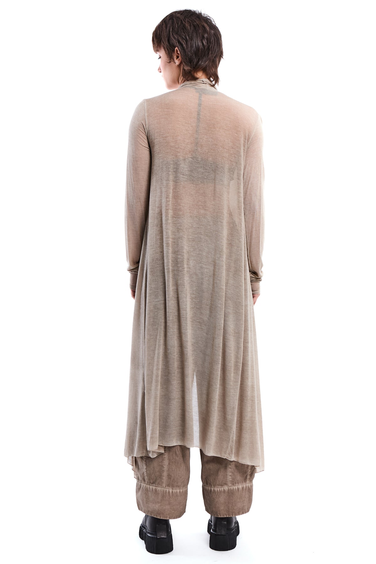 COLD-DYED MUD ASYMMETRIC MODAL-SILK CARDIGAN