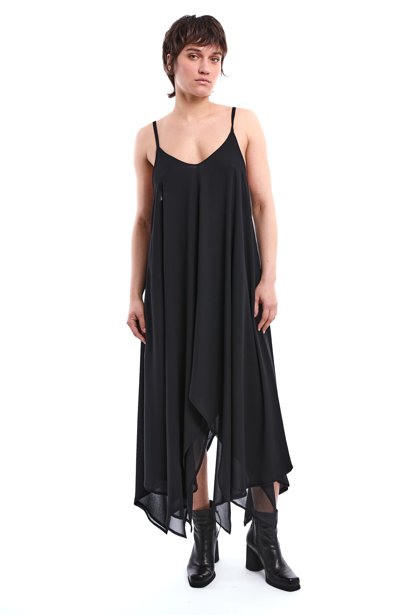 BLACK ASYMMETRIC LAYERED DRESS