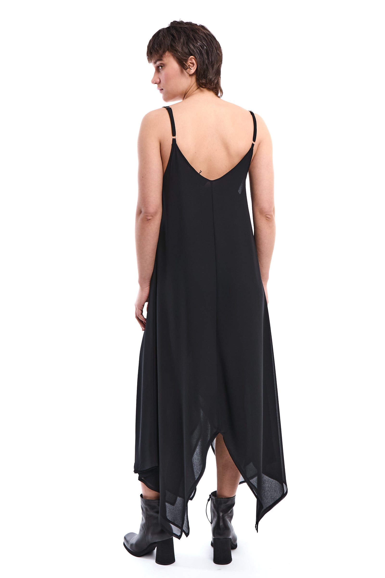 BLACK ASYMMETRIC LAYERED DRESS