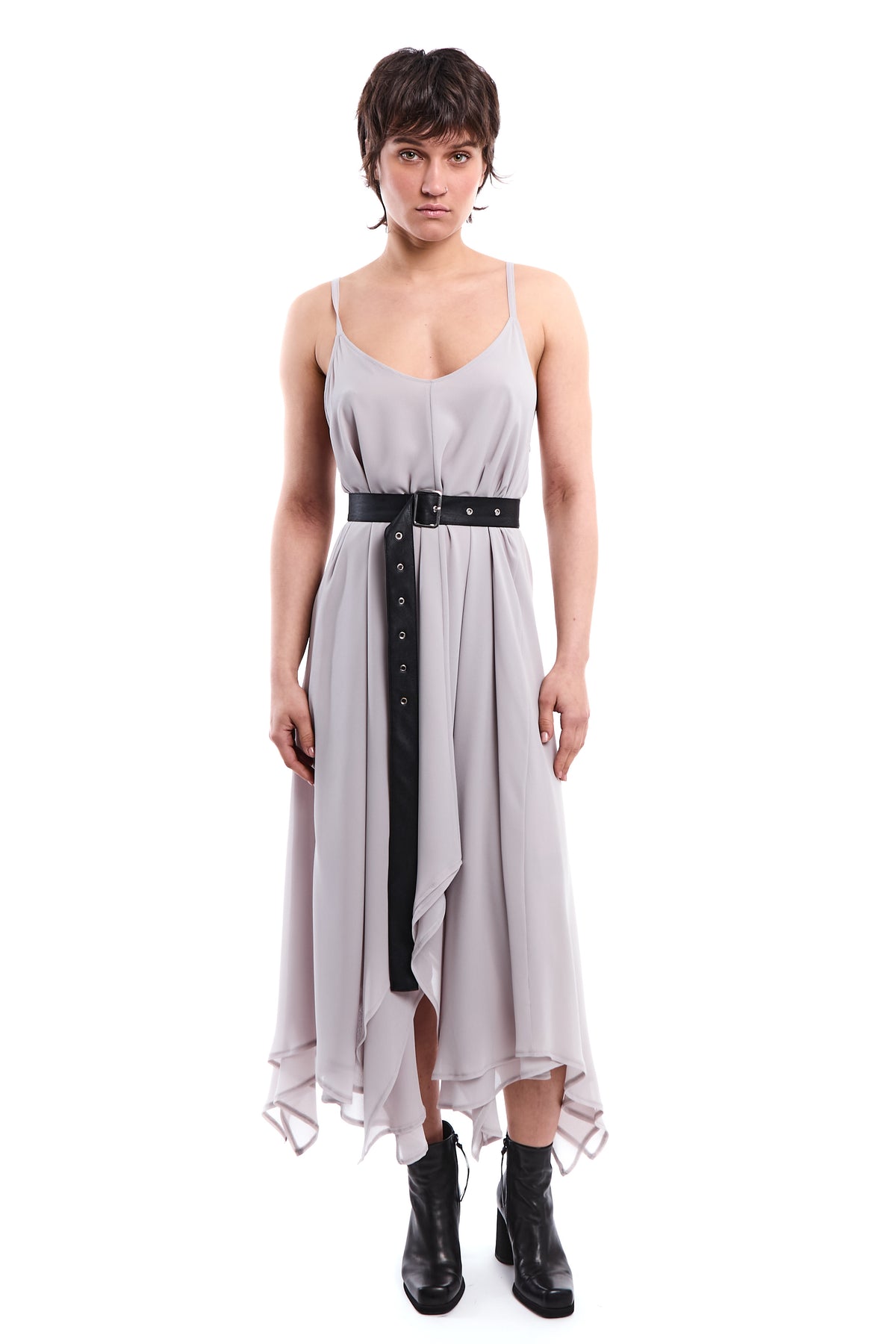 GREY ASYMMETRIC LAYERED DRESS