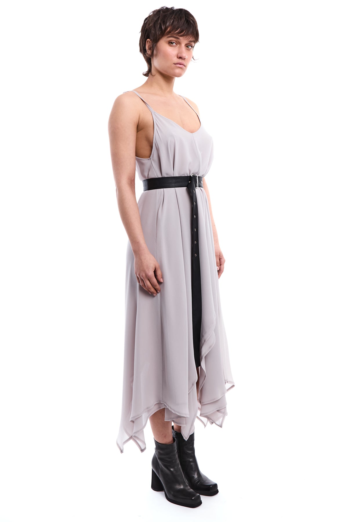 GREY ASYMMETRIC LAYERED DRESS
