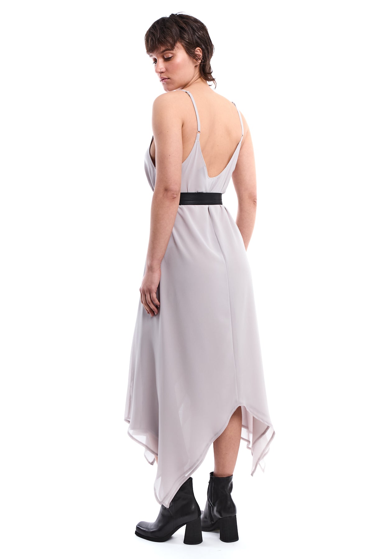 GREY ASYMMETRIC LAYERED DRESS