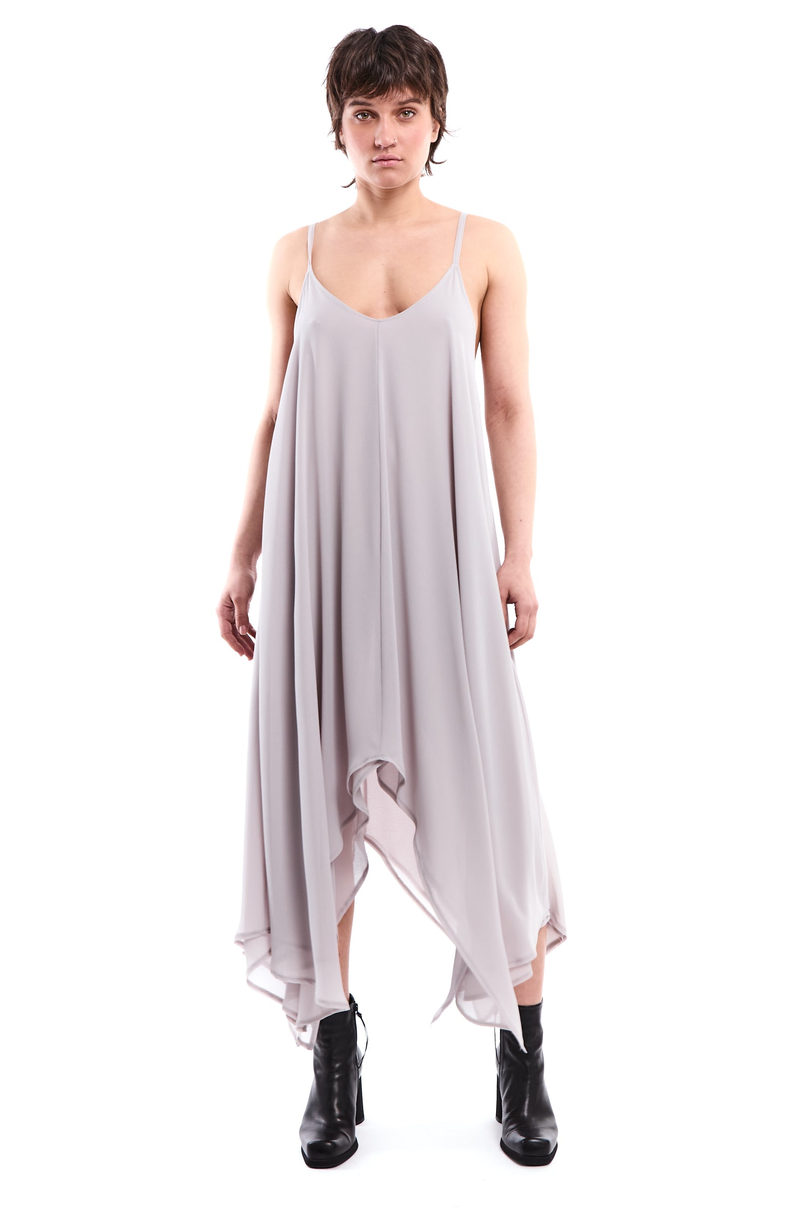GREY ASYMMETRIC LAYERED DRESS