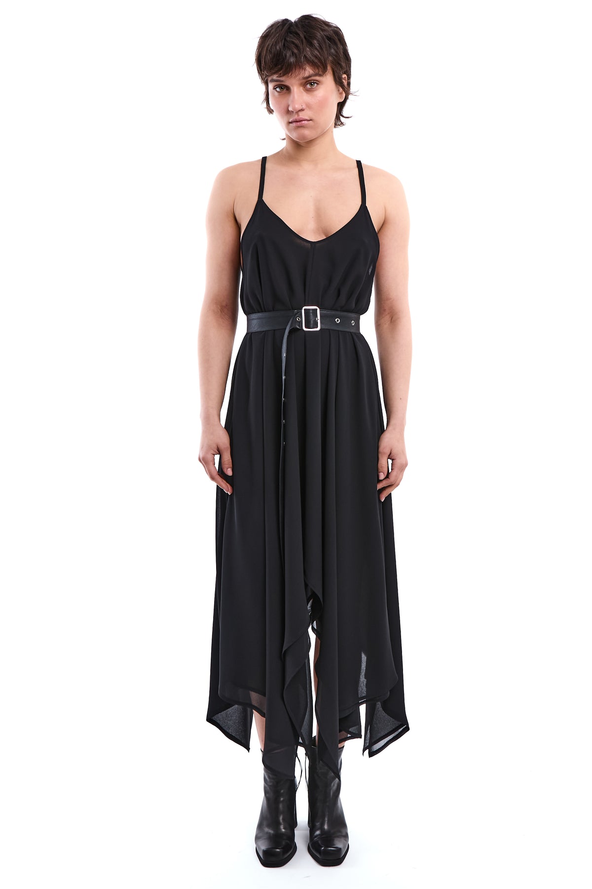 BLACK ASYMMETRIC LAYERED DRESS