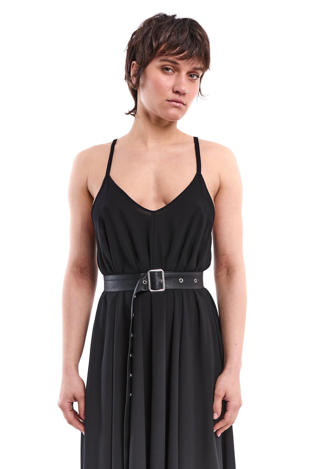 BLACK ASYMMETRIC LAYERED DRESS