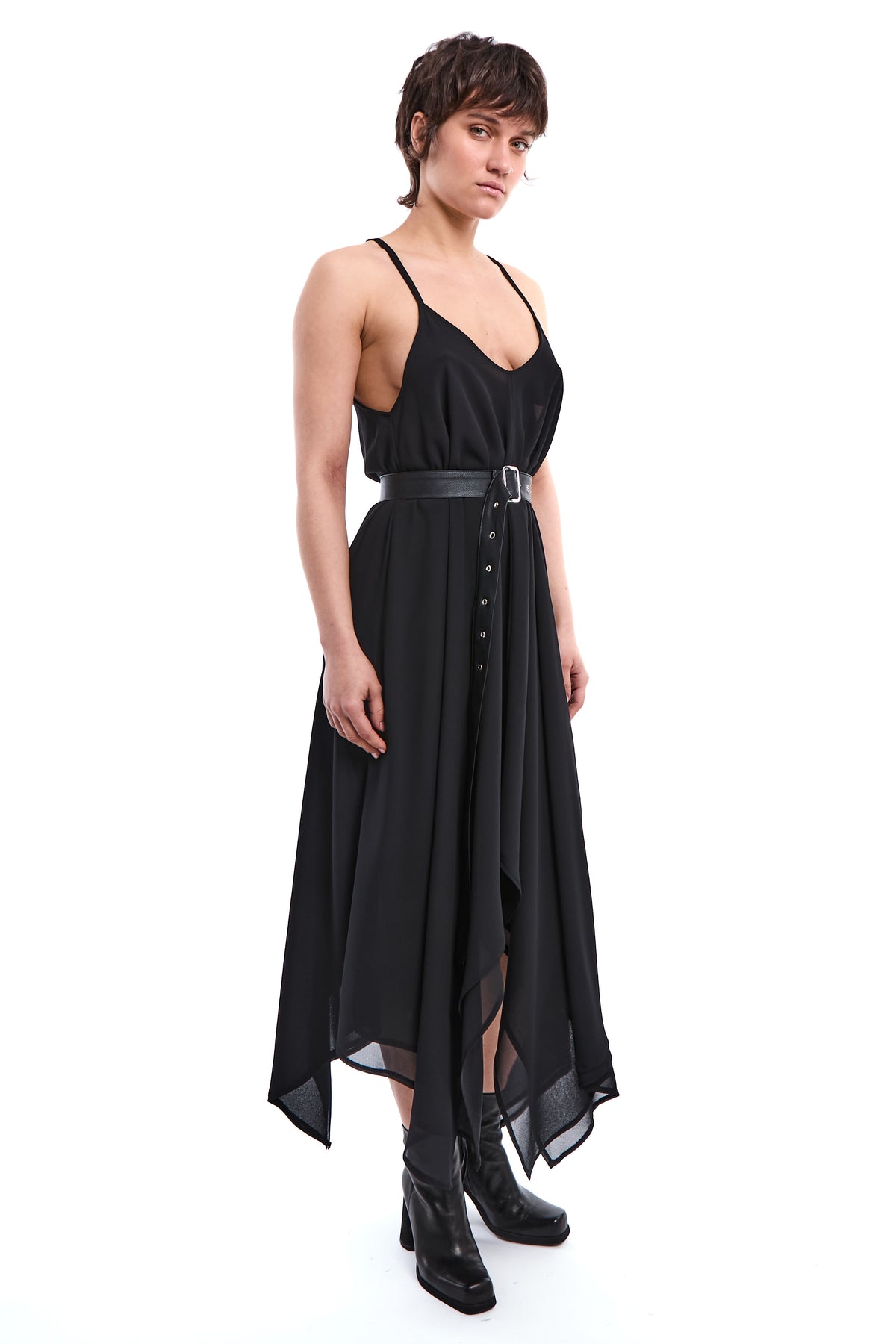 BLACK ASYMMETRIC LAYERED DRESS