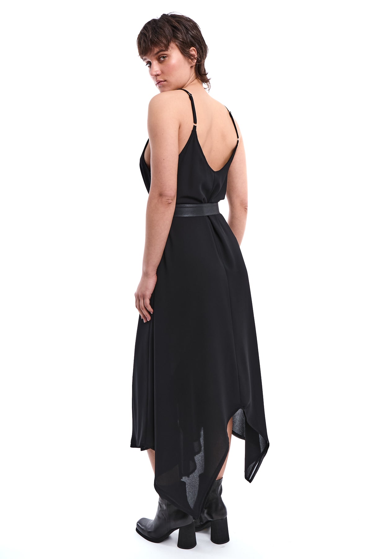 BLACK ASYMMETRIC LAYERED DRESS