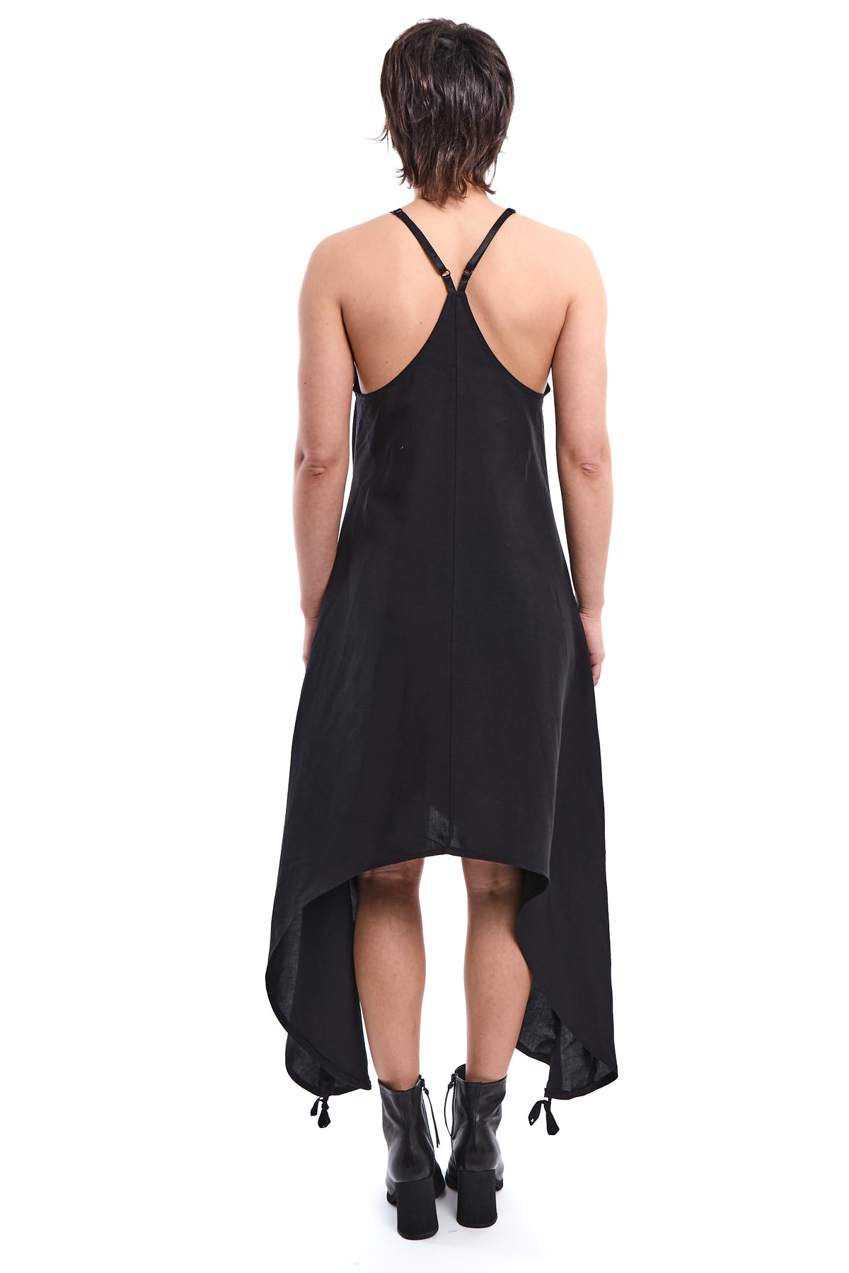 BLACK LONG LINEN-BLEND DRESS