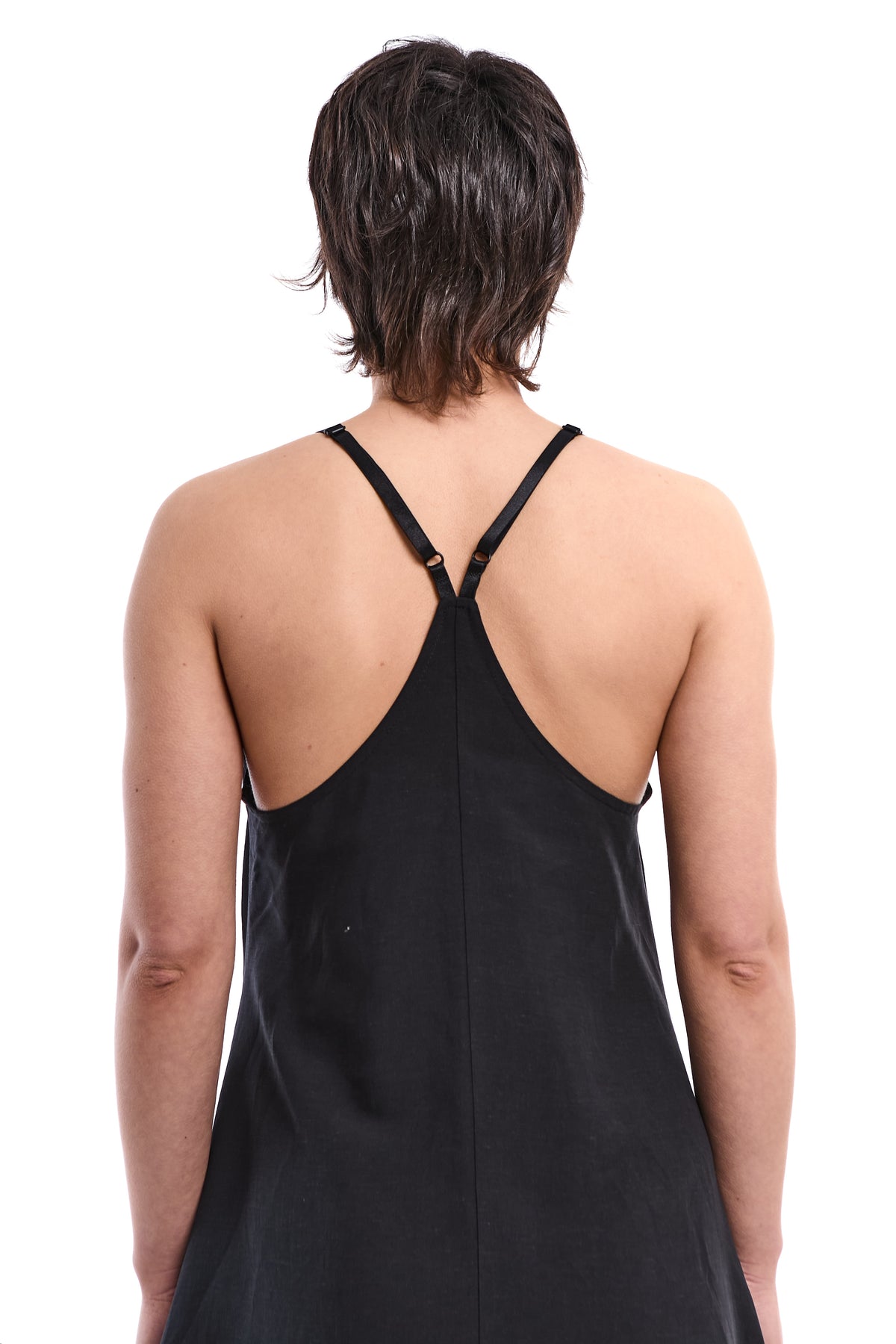BLACK LONG LINEN-BLEND DRESS