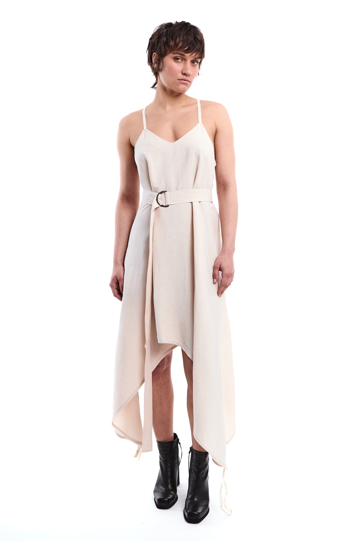 SAND LONG LINEN-BLEND DRESS