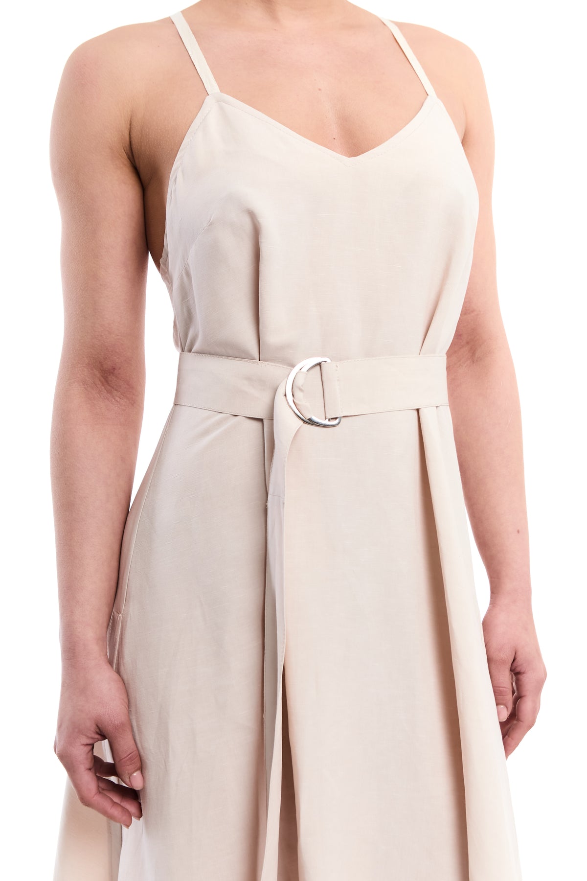 SAND LONG LINEN-BLEND DRESS