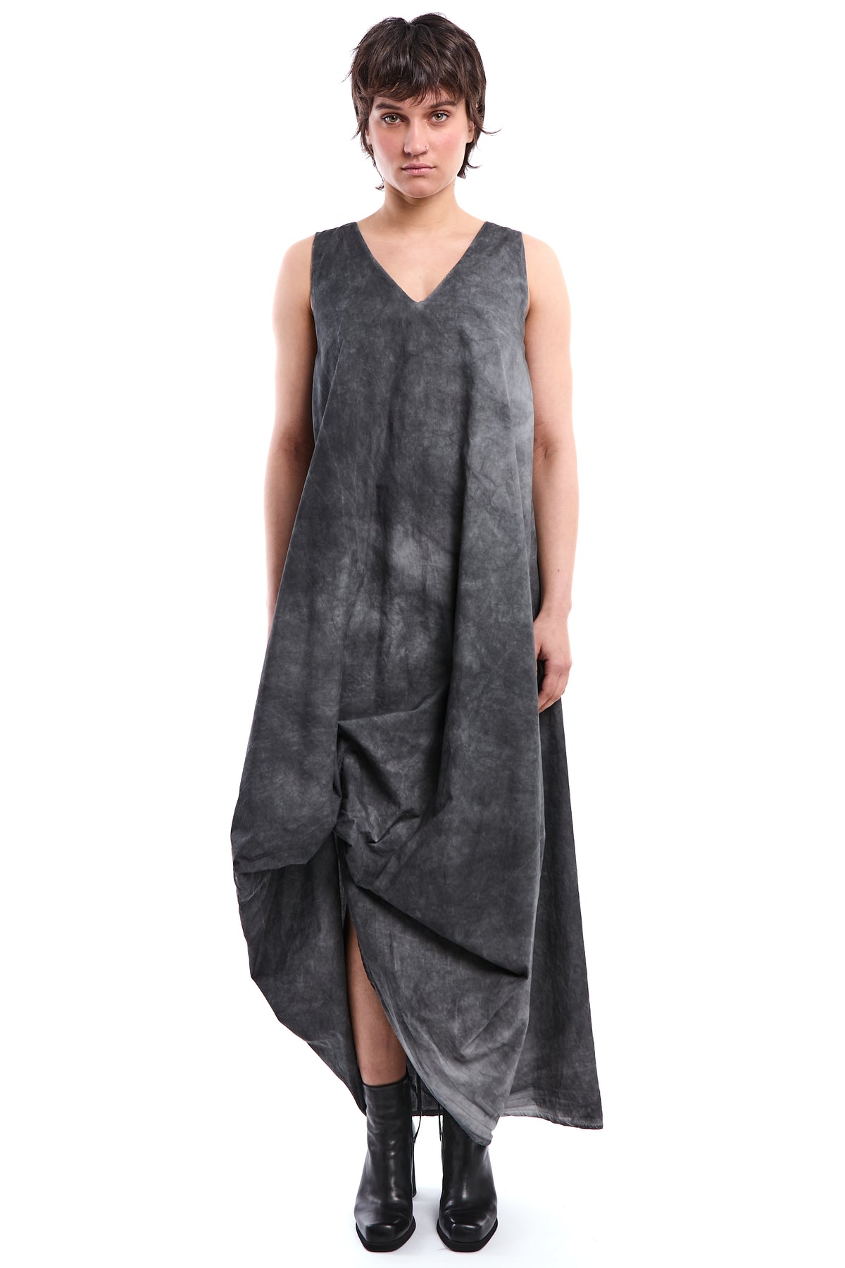 GREY DYED COTTON GABARDINE DRESS