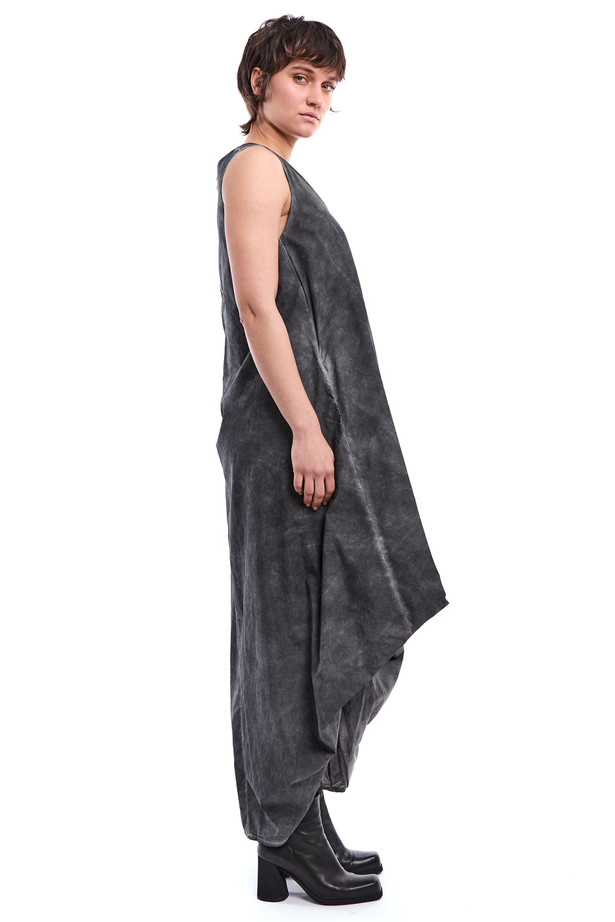 GREY DYED COTTON GABARDINE DRESS
