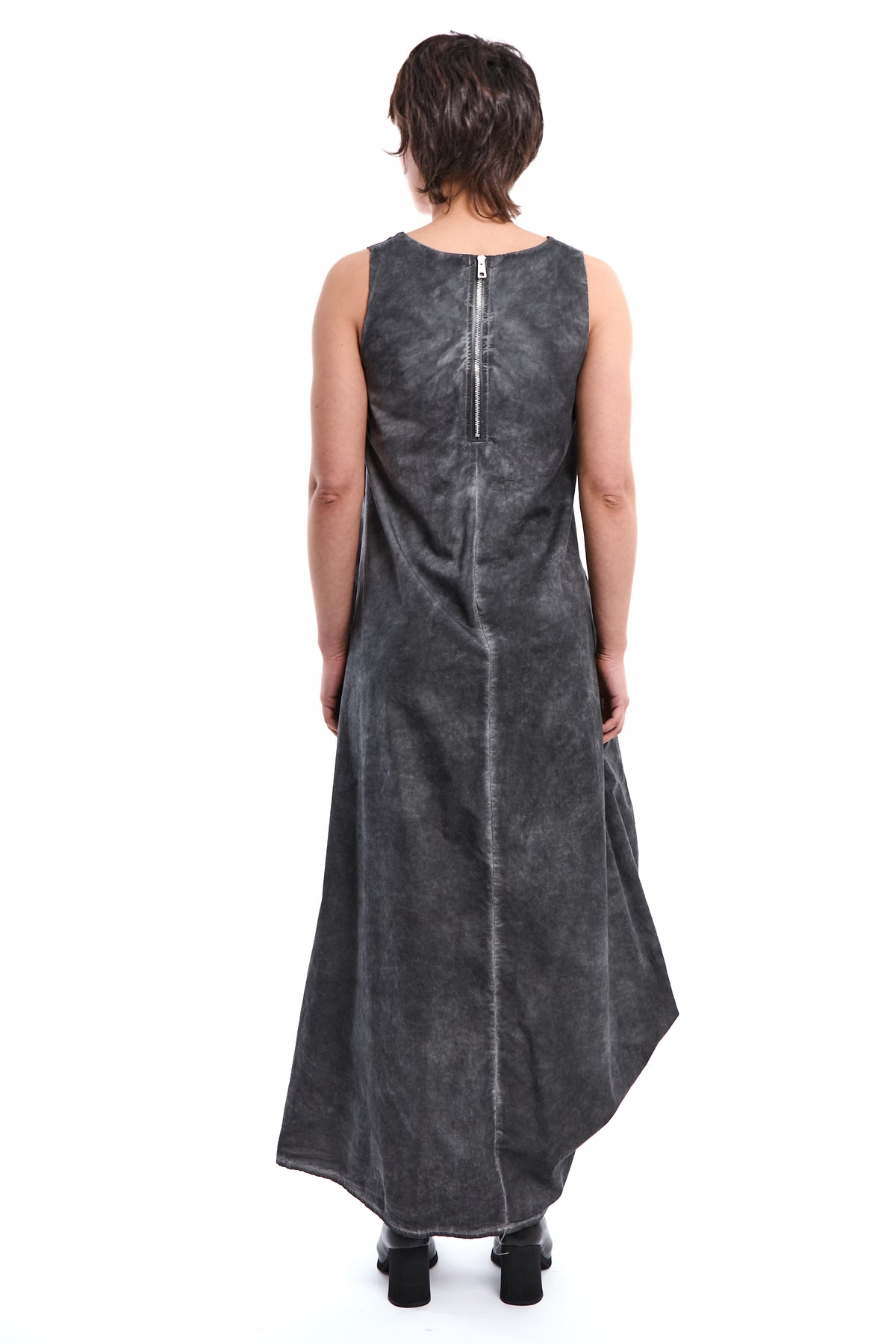 GREY DYED COTTON GABARDINE DRESS