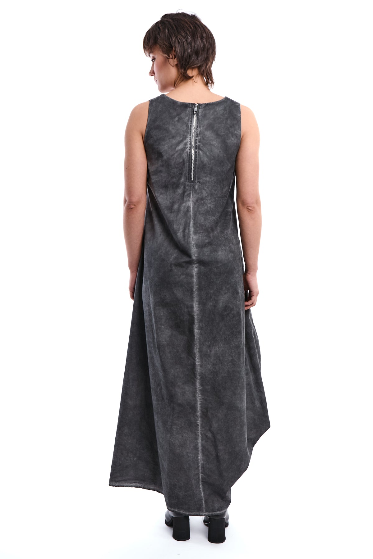 GREY DYED COTTON GABARDINE DRESS