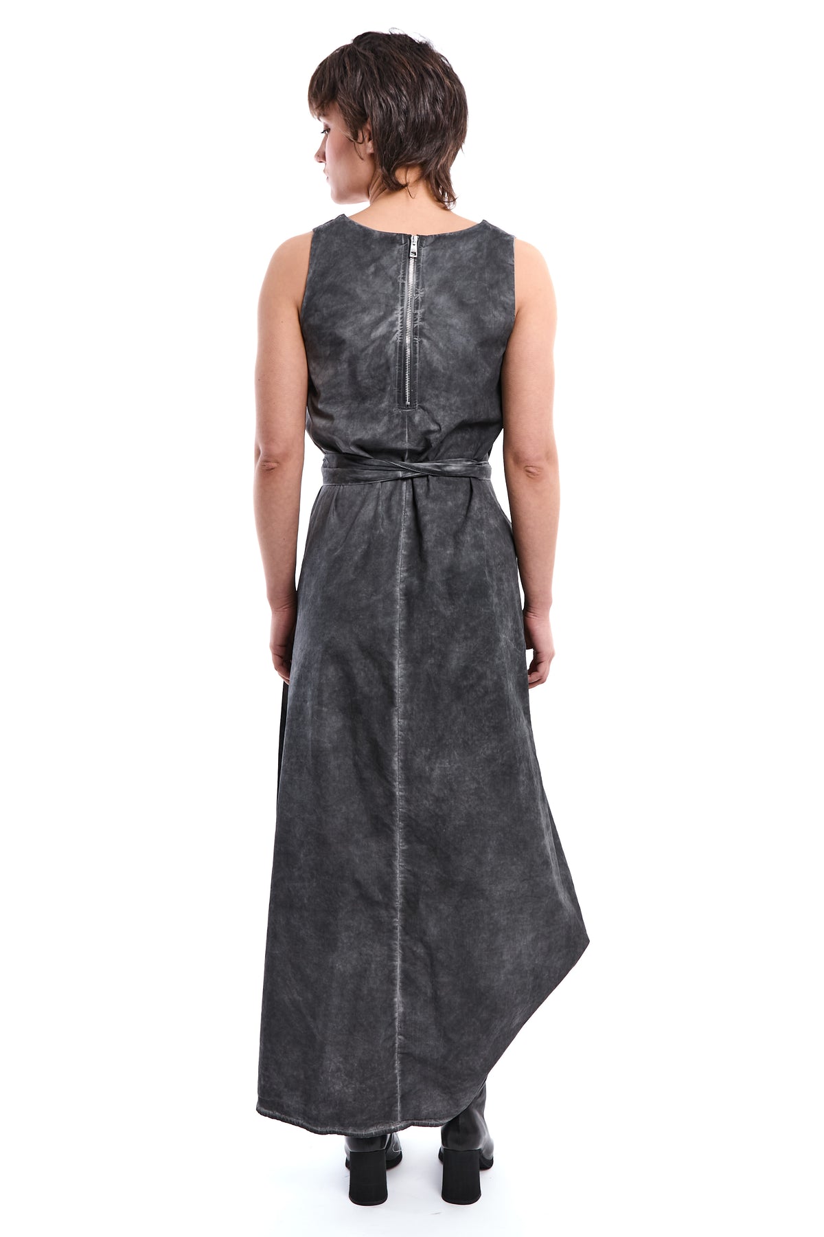 GREY DYED COTTON GABARDINE DRESS
